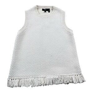 Theory Sleeveless Knit Sweater Vest‎ Fringe Hem Cream Size M
